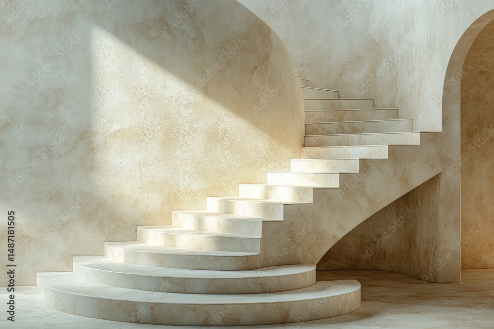 Naklejka premium Interior design of a modern, light-filled staircase.