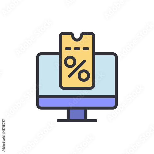 Online Discount Coupon Promotion On Computer Screen With Percentage Sign