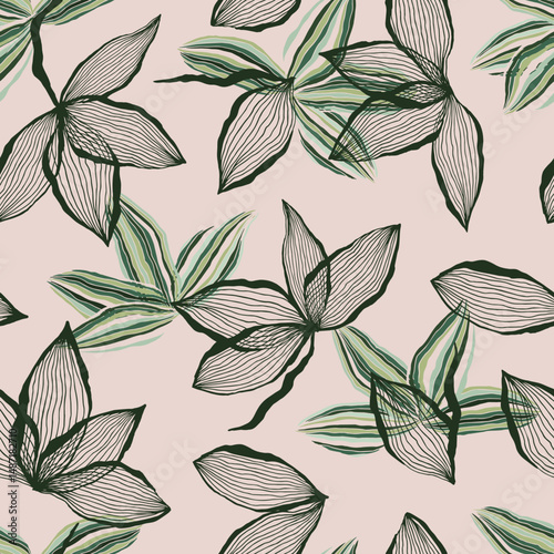 Seamless pattern with green leaves sketch. For wrapping paper. Ideal for wallpaper, surface textures, textiles.
