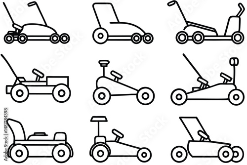 Electric lawn mowers cordless operation Line art