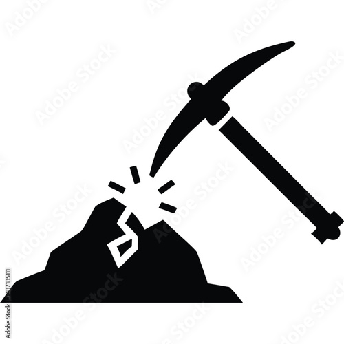 Mining Pickaxe Rock Mineral Resource Extraction Icon Vector Graphic