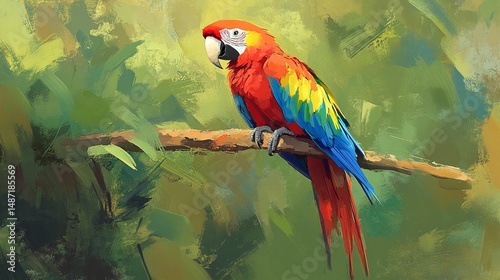 Scarlet Macaw in Tropical Setting