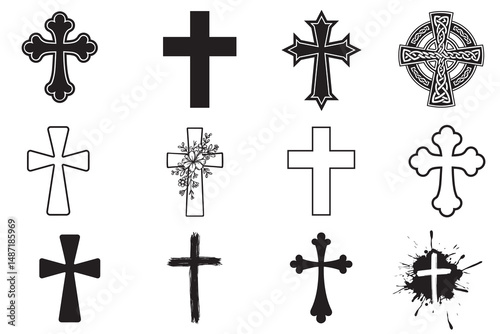 Cross Silhouette Icons Set for Religious Christian and Faith Designs