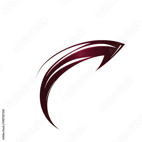 Bold Arrow with Dynamic Curves in Deep Maroon Color Isolated on Transparent Background