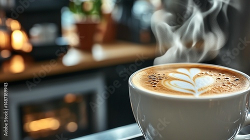 Steaming Latte Art: Coffee Shop Delight