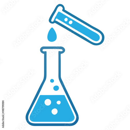 Simple Blue Illustration of Lab Erlenmeyer Flask and Test Tube