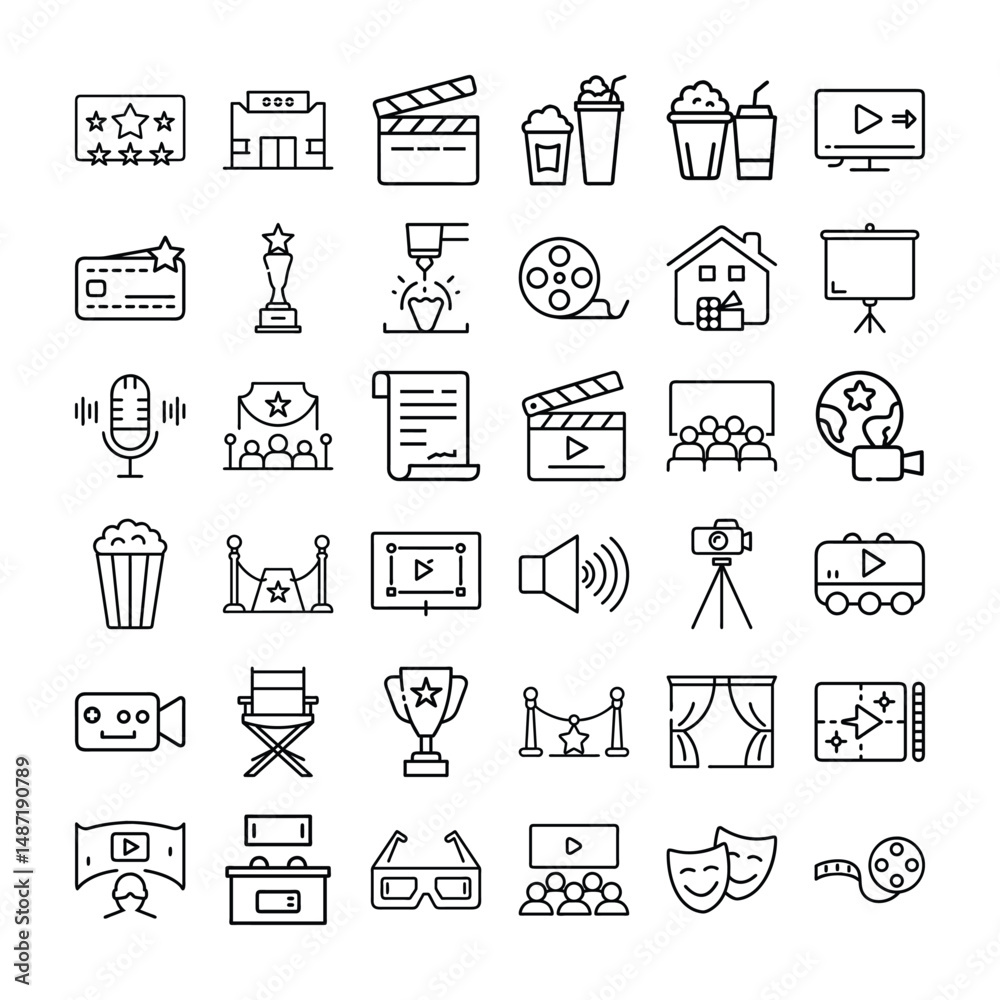 Fototapeta premium Movie and Entertainment Line Icons
