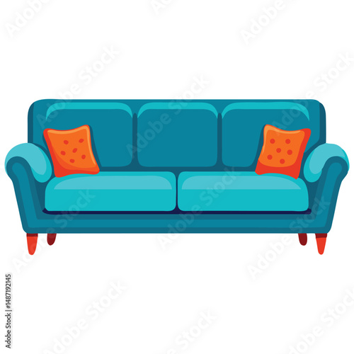 Teal Sofa with Orange Pillows Modern Home Decor