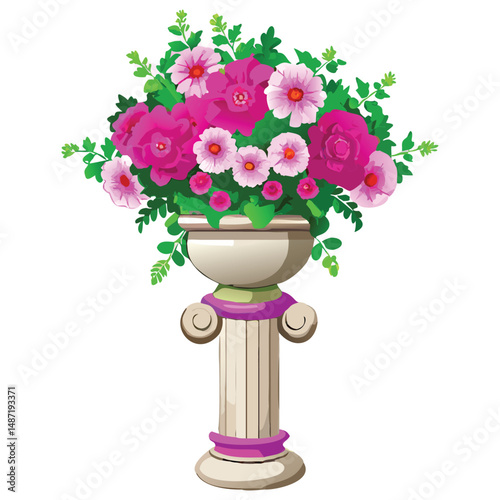 Floral Arrangement in Urn on Column Stylized Illustration