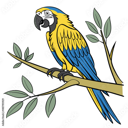 Bright Yellow Macaw Parrot with Bold Feathers  