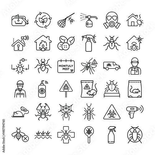 Pest Control and Insect Prevention Line Icons Pack