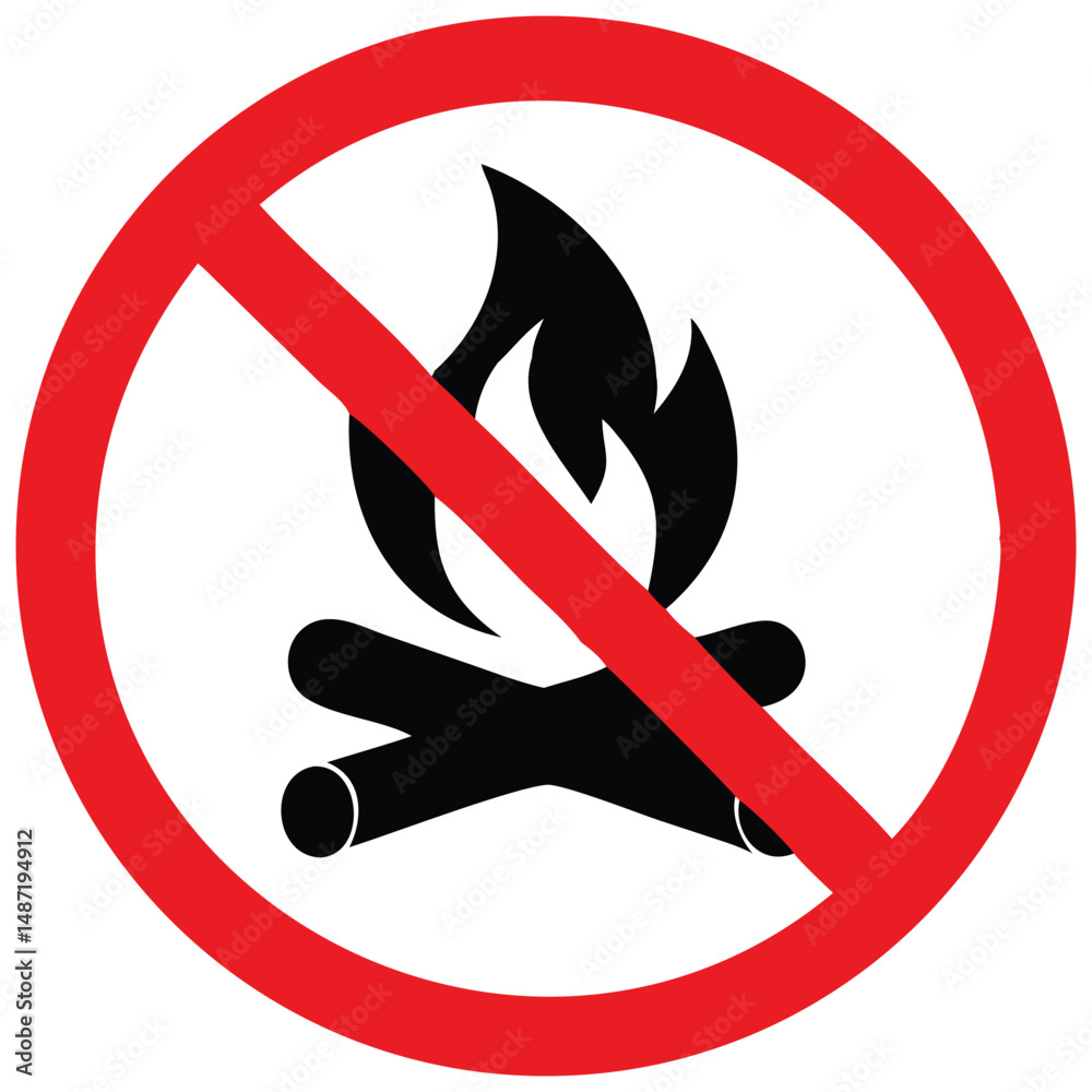 No Campfire Allowed Sign Red Circle Prohibition Symbol No Campfire Allowed Sign Red Circle Prohibition Symbol