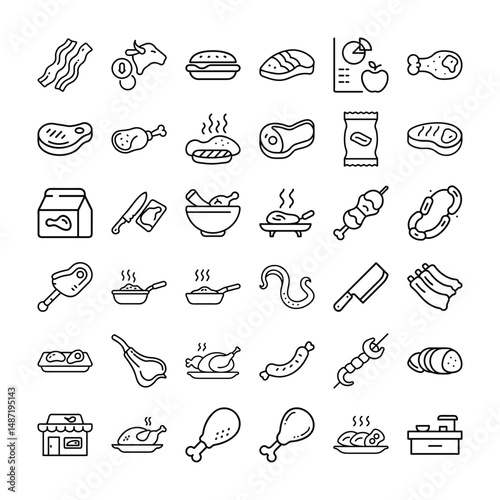 Meat and Food Ingredients Icons  Cooking and Kitchen Line Pack