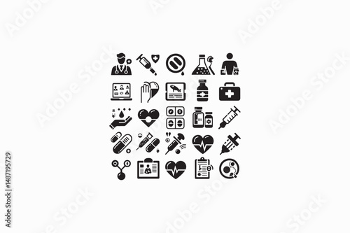 A medicine related icons vector silhouette image adobe illustrator. eps