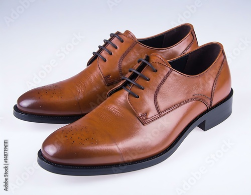 Brown Leather Formal Mens Shoes, Classic Wingtip Design