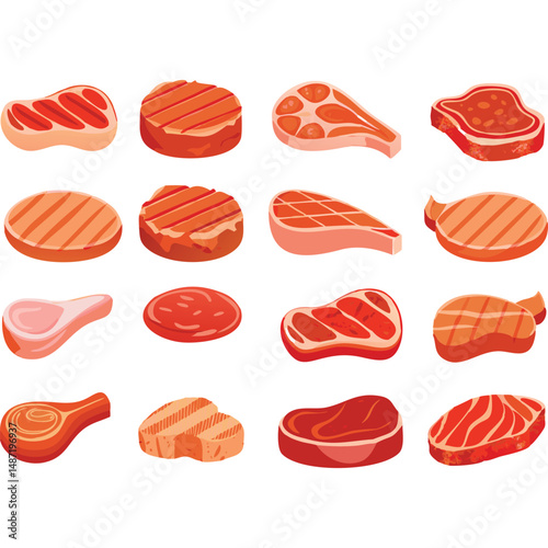 Assorted Cuts of Grilled and Raw Meat Steaks