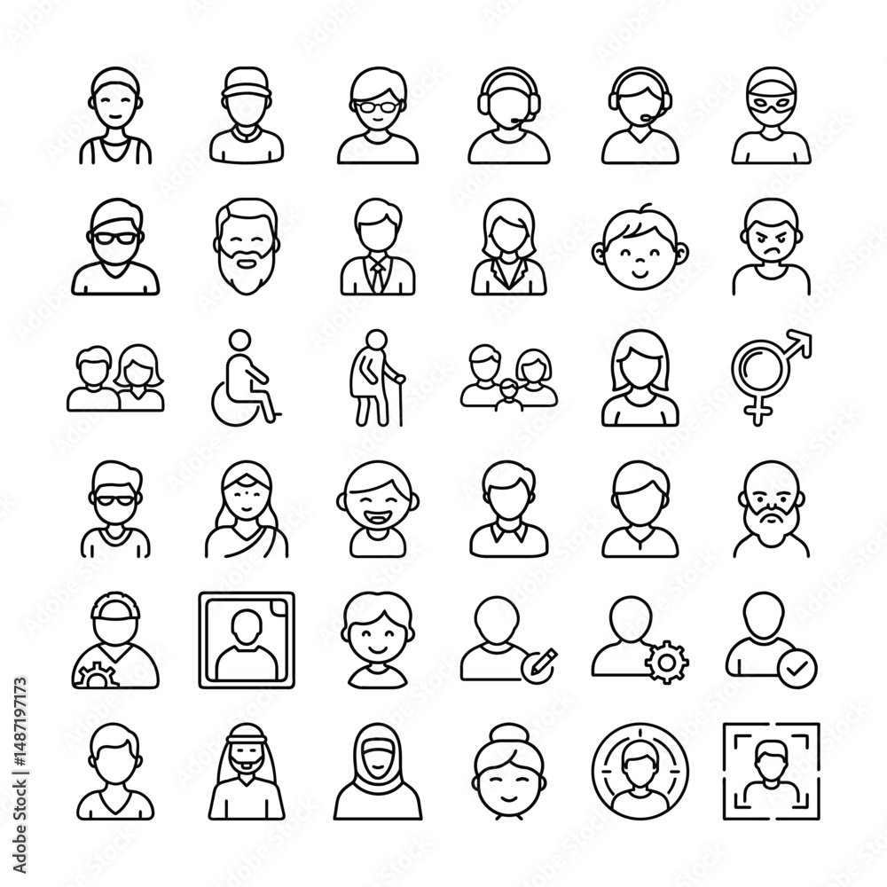 Fototapeta premium User Profile and Family Icons Line Style People Avatars