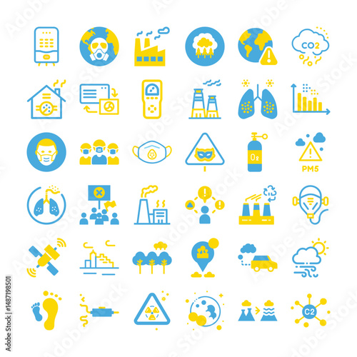 Environmental and Climate Change Icons Flat Style Ecology Icon Set