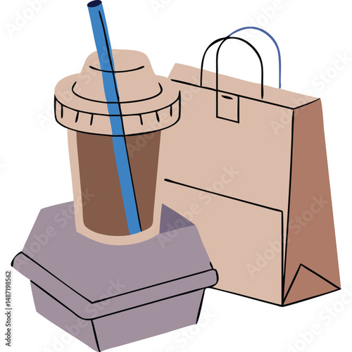 Takeout food delivery vector illustration meal package isolated