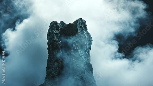 Majestic Rock Formation Surrounded by Misty Atmosphere
