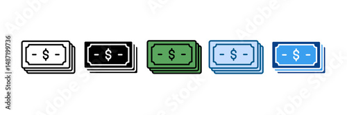 Dollar Bills Icon Set Multiple Style Collection