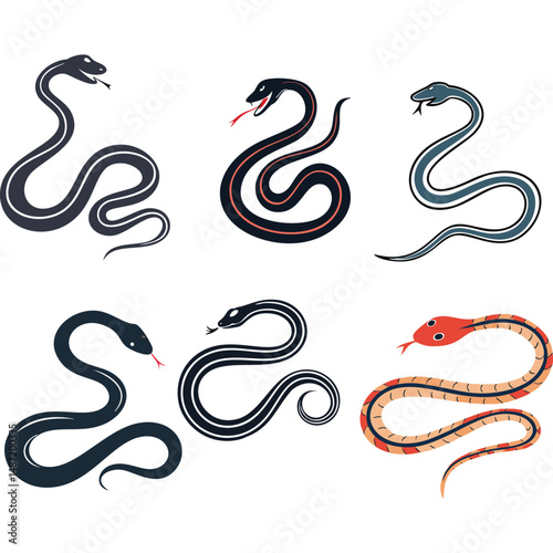 Six stylish snake illustrations vector graphic design