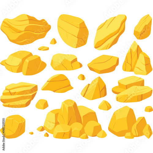 Gold Nuggets and Rocks Vector Illustration Precious Metal Concept