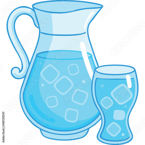 Refreshing Water Jug and Glass Vector Illustration for Summer