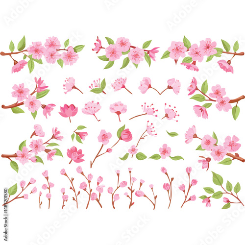 Wallpaper Mural Pink Cherry Blossom Watercolor Floral Spring Vector Illustration Set Torontodigital.ca