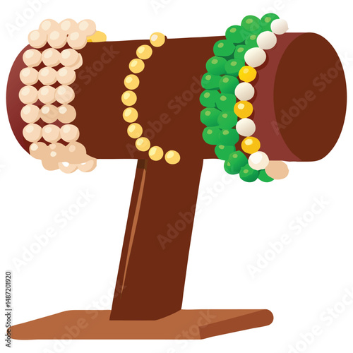 Jewelry display stand with beaded necklaces vector illustration