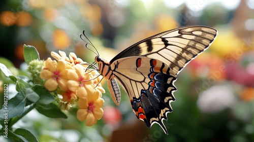 Butterfly on Yellow Flowers