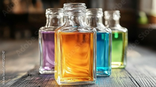 Colorful Liquids in Glass Bottles