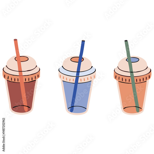 Iced Drinks Vector Colorful Refreshments Summer Beverage Illustration Set