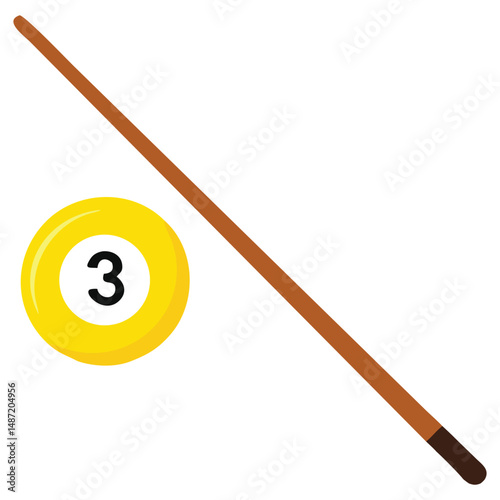 Billiard Ball Number Three Cue Stick Vector Illustration