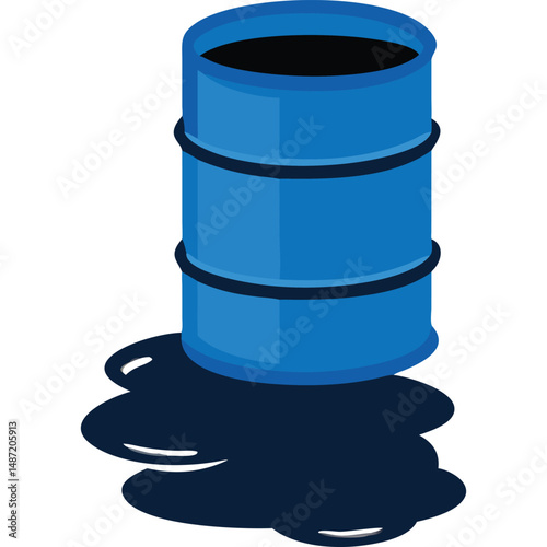 Blue barrel oil spill pollution hazard cartoon illustration