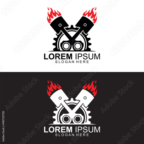 Engine Repair Logo Design with Fire Pistons