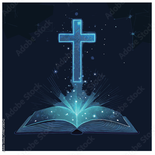 Glowing Cross Emerging from Open Book
