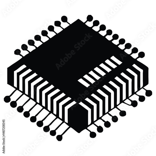 Abstract Microchip Icon Black and White Illustration