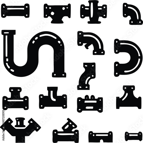 Plumbing Pipe Fittings Industrial Metal Vector Icon Illustration