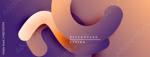 Abstract fluid shapes overlap, creating vibrant gradients. Purple, orange hues dominate design. Modern aesthetic, smooth transitions present.