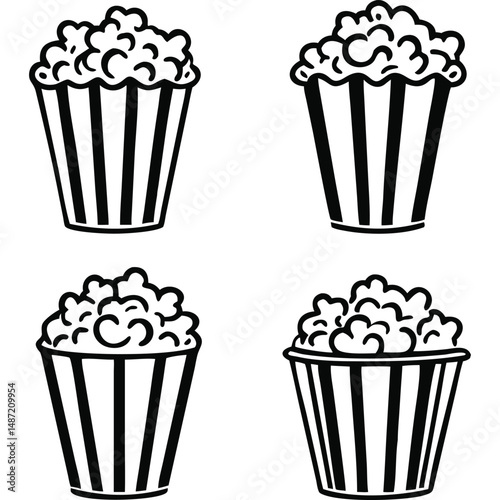 Popcorn Bucket Vector Black and White Cinema Snack Illustration