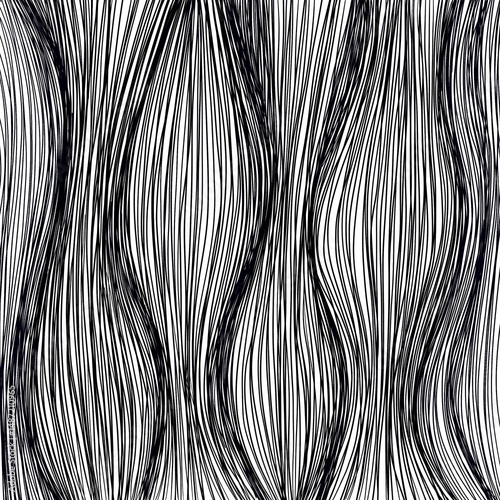 Abstract black and white wavy line pattern with flowing vertical curves and hand-drawn texture, irregular striped artistic background