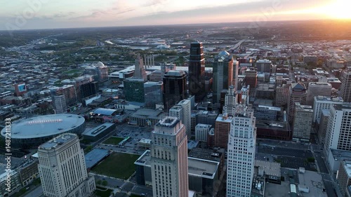 Kansas City Missouri Skyline Sunset Night Sunny Summer Spring Fall Drone Aerial 4K