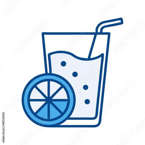 Lemon water drink with straw and slice of lemon beside it  
