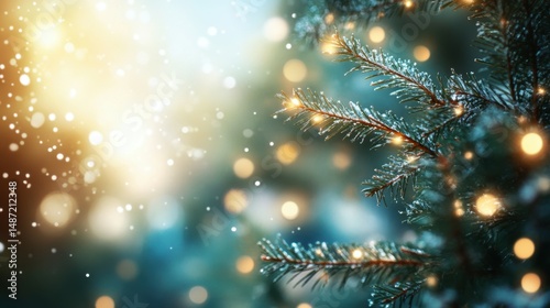 Chrismas background with fir branches and lights