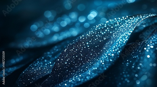 Dark Blue Water Droplets on Petals