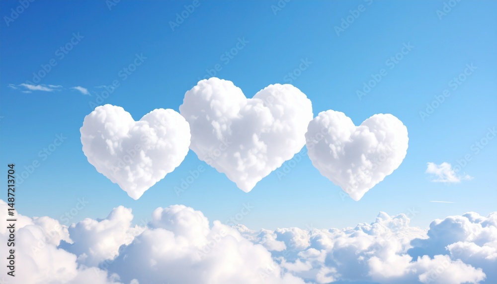 Heart-shaped clouds floating in the sky create a romantic atmosphere Heart-shaped clouds floating in the sky create a romantic atmosphere