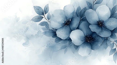 these are some blue flowers on a white background with blue leaves