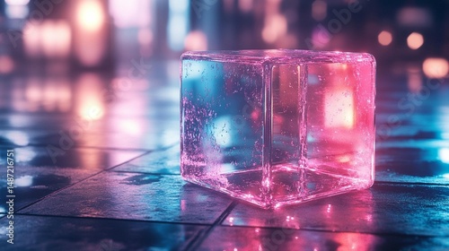 Neon Cube: City Lights Reflection