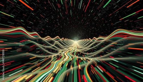 Abstract glowing network: data stream, colorful technology background